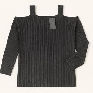 NEW Mazik Dark Grey Cold Shoulder Ribbed Long Sleeve Sweater Side Slit Small